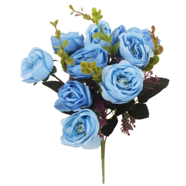 Rosa artificial x5 (buquê 30cm) - azul