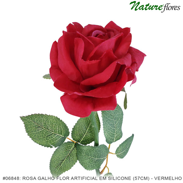 Rosa Galho Flor Artificial em Silicone (57cm) - Nature Flores