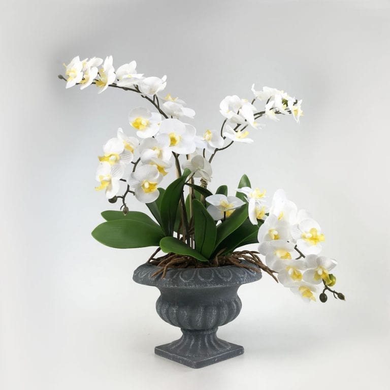 Orquídea Borboleta Branca Flor Artificial em Silicone (57cm)