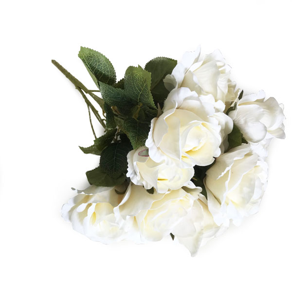 Rosa Branca Buquê 10F Artificial (48cm) - Nature Flores