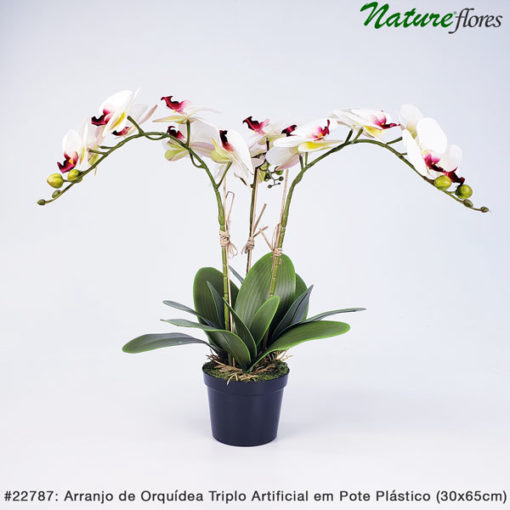 Arranjo de Orquídea Triplo Artificial em Pote Plástico (30x65cm)