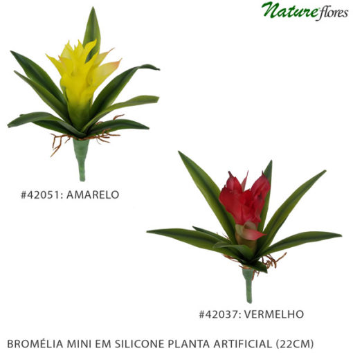 #42051: Bromélia Mini em Silicone Planta Artificial (22cm)