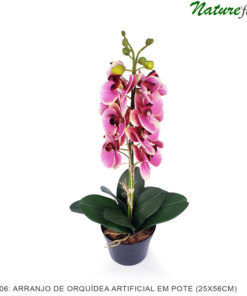 Arranjo de Orquídea Borboleta Duplo Artificial em Pote Plástico (25x56cm)