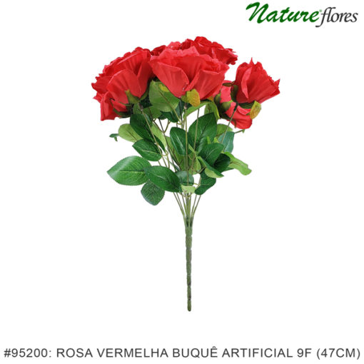 Rosa Vermelha Buquê Artificial 9F (47cm)