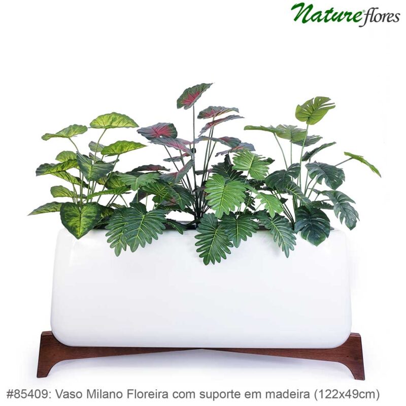 #85409: Vaso Milano Floreira com suporte em madeira (122x49cm)
Plantas artificiais