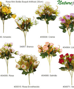 Rosa Mini Botão Buquê Artificial (30cm)