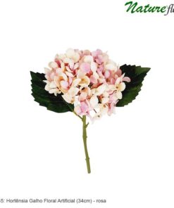 #91745: Hortênsia Galho Floral Artificial (34cm) - rosa