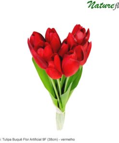 #79385: Tulipa Buquê Flor Artificial 9F (38cm) - vermelho