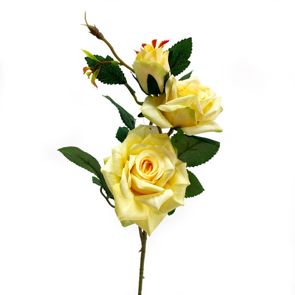 Rosa com 3 Flores Galho Floral Artificial (65cm) - Imagem 2