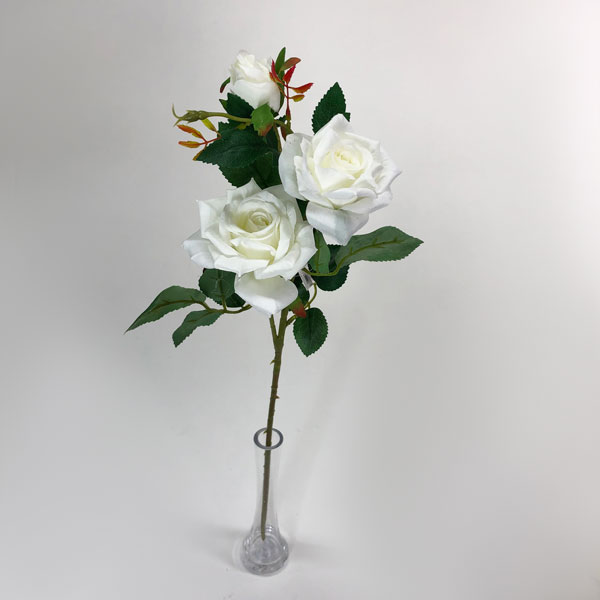 Rosa com 3 Flores Galho Floral Artificial (65cm) - Imagem 4
