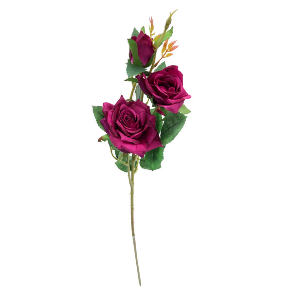 Rosa com 3 Flores Galho Floral Artificial (65cm) - Imagem 8