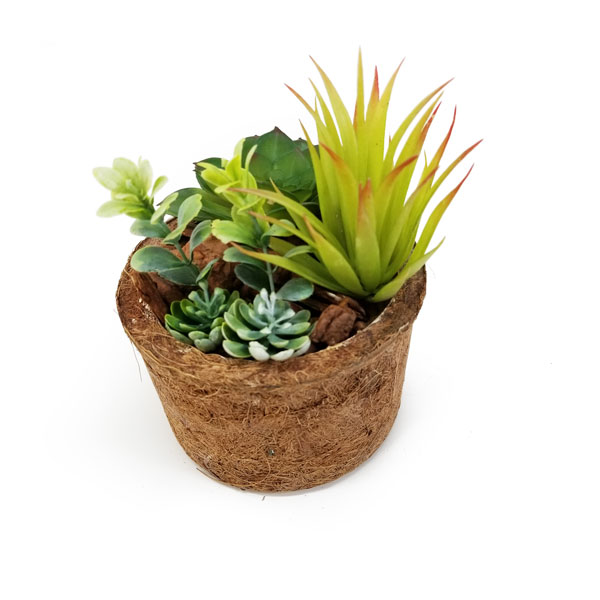 Arranjo de Suculentas Artificial (18cm) em vaso fibra coco - Imagem 2