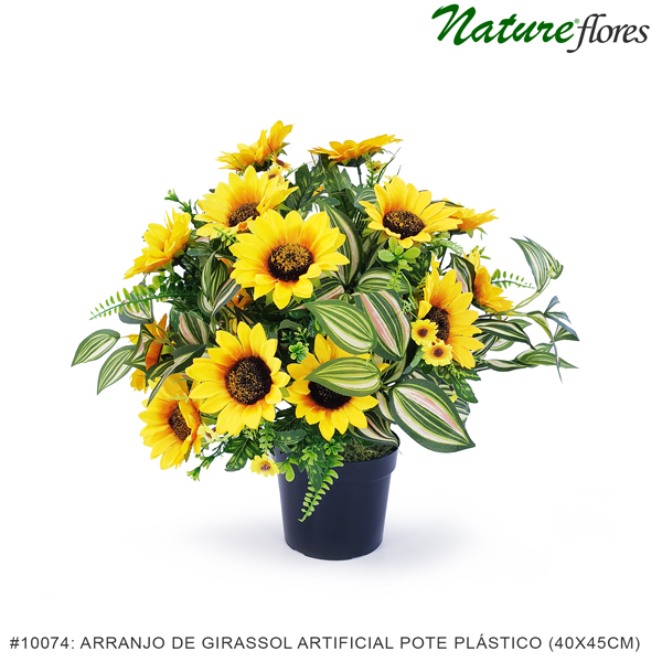 Arranjo de Girassol Artificial com Pote Plástico (40x45cm)