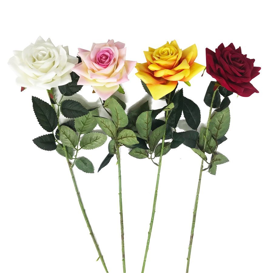 Rosa Aveludada Galho Flor Artificial (68cm)