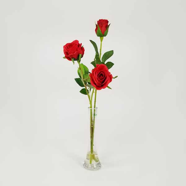 Vaso de Vidro Solitário com 3 Rosas - Água Artificia