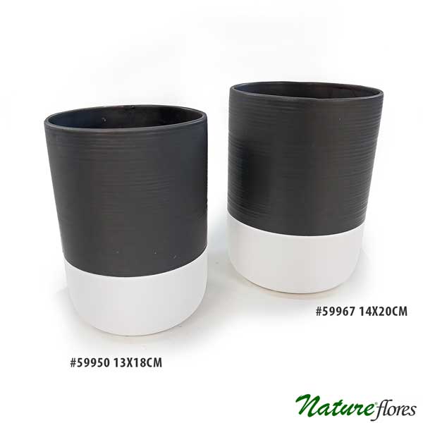 Vaso de Cerâmica Alto Bicolor com Cinza (18-20cm)